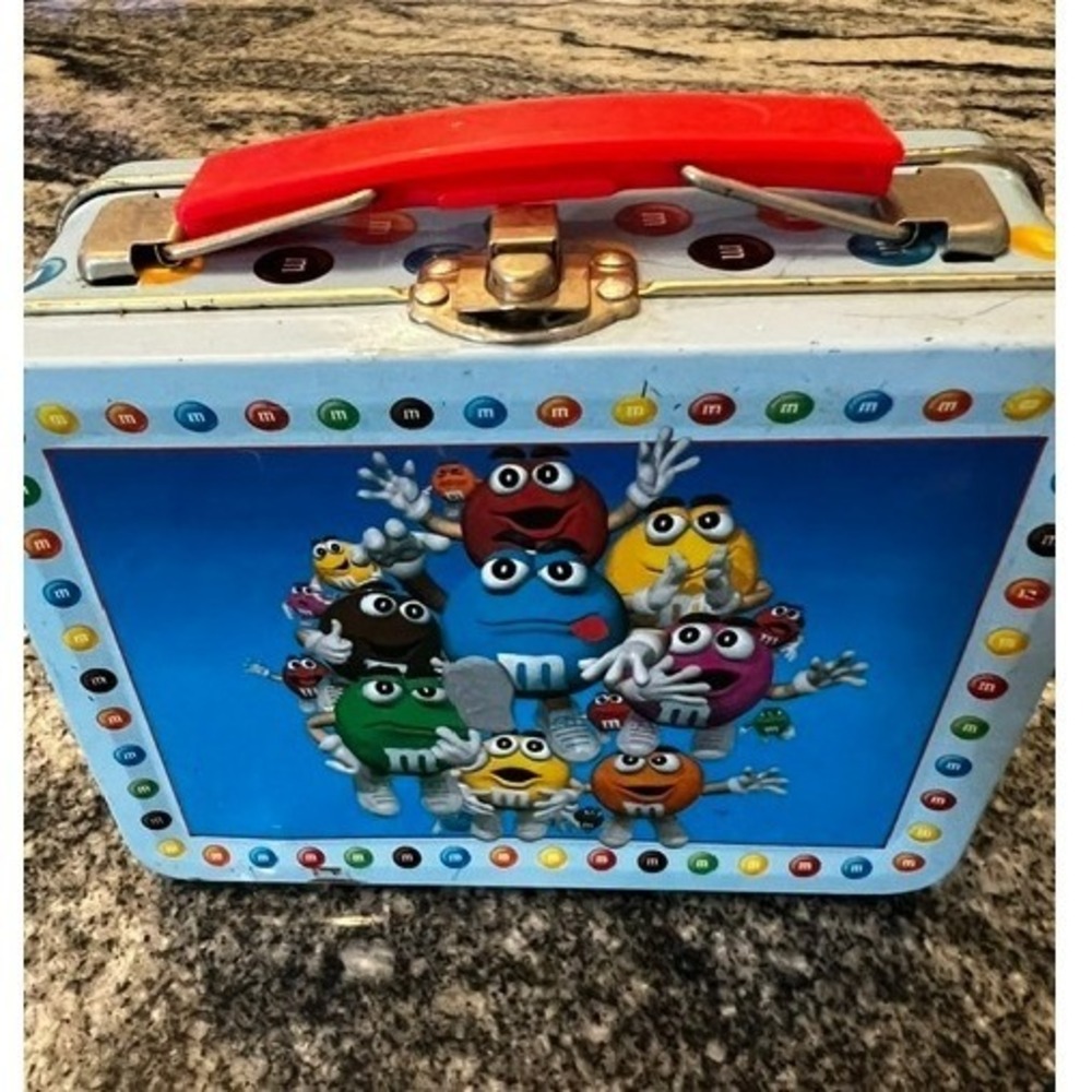 M&M's Tin Lunch Box Kids Small Blue Vintage Character Collectible Candy Tin Y2K